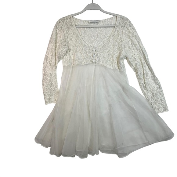 Val Mode Other - Val Mode Vintage Lingerie Nightgown White Lace Babydoll Dress Long Sleeve Womens
